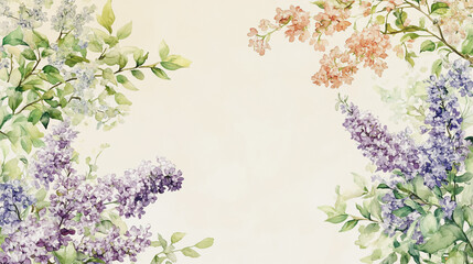 Obraz premium Elegant wedding invitation card background . Minimal hand painted watercolor Lilac flowers texture template background. Design for wedding, vip cover, poster, rsvp moderncard.Valentine's Day