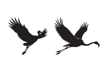 Flying Bird Silhouettes Vector Art Elegant Crane and Flamingo Clipart
