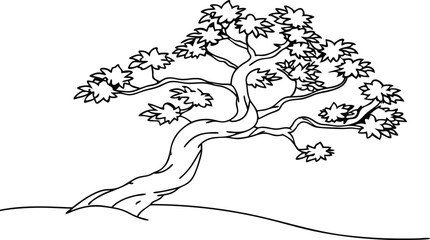 Tree Silhouette With Unique Twisting Trunk And Star Shaped Leaves Illustration