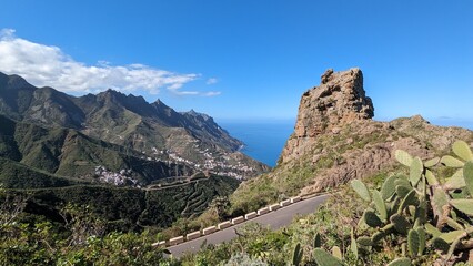 Beautiful mountain landscape. View from Mirador Bailadero viewpoint.  Atlantic Ocean. Tenerife. Canary Islands, Spain.