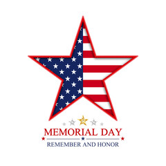 Memorial Day star in the United States of America. American star with national flag. Vector illustration.