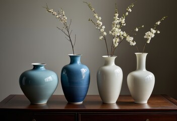 Inside the three vases there are flowers sitting on a table