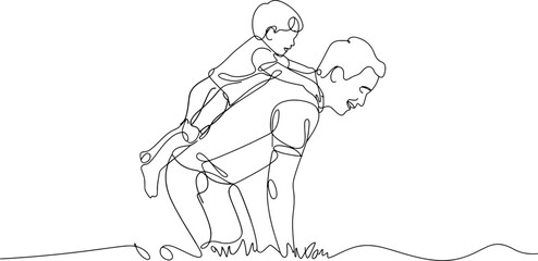 Continuous line drawing of father giving piggyback ride to child concept for fathers day