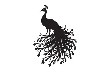 Peacock Silhouette Vector Design Elegant Black Bird Art on White Background