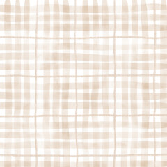 Brown Beige Plaid Tartan Gingham Check Hand Drawn Background Pattern Overlay