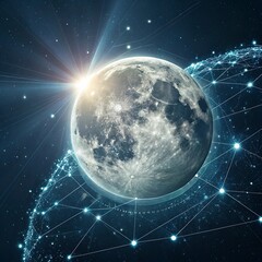 Fototapeta premium Planet Earth from space with network representing international communication, technology and travel. 3D illustration.