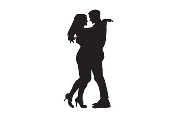 Silhouettes of romantic couple isolated on white background collection set. Happy couple dancing together vector silhouette set.