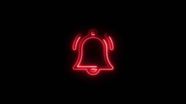 glowing neon notification icon animation black background. 4K Video motion graphic animation.