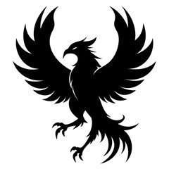Rising Phoenix silhouette vector illustration on transparent background