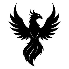 Rising Phoenix silhouette vector illustration on transparent background