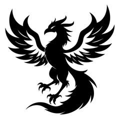 Black Phoenix silhouette vector illustration isolated on transparent background