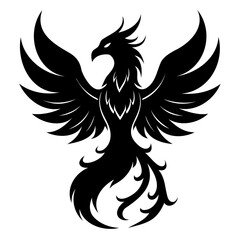 Black Phoenix silhouette vector illustration isolated on transparent background
