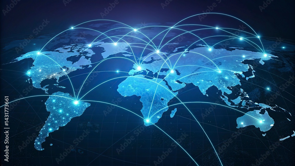 Poster global network connection over the world. internet concept of global business.world map with glowing