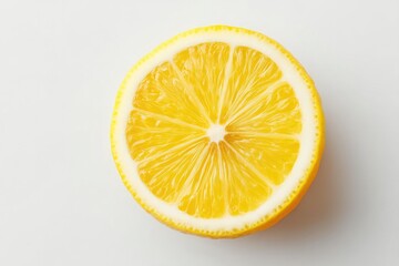 single lemon slice isolated on clean minimalistic white background with ample copy space surrounding it