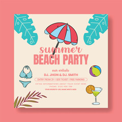 Editable summer sale Promotional social media post, square banner, summer beach pool party square flyer or poster template, summer vacation, summer holiday web banner design