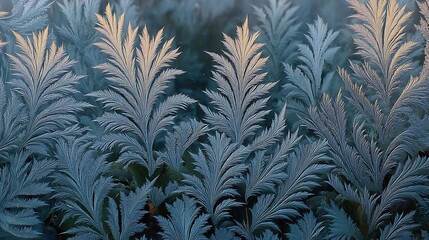Intricate frost patterns on glass