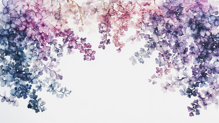 Obraz premium Elegant wedding invitation card background . Minimal hand painted watercolor Lilac flowers texture template background. Design for wedding, vip cover, poster, rsvp moderncard.Valentine's Day