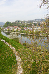 Fototapeta premium The view of Linz and the Danube river, Austria 
