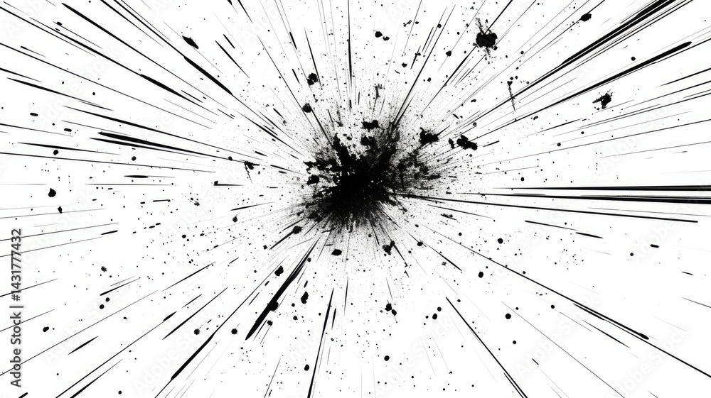Aufkleber abstract black and white digital lines converging towards the center. digital artwork of black color