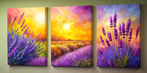 Modern Abstract Triptych: Lavender Hues & Multicolor Canvas Art for Home Decor