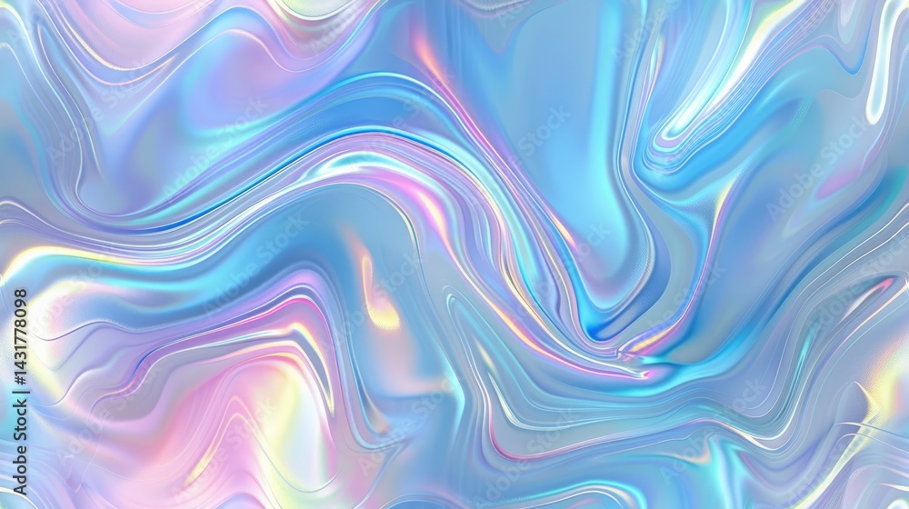Poster iridescent abstract background with fluid holographic waves in pastel tones. background image of swi