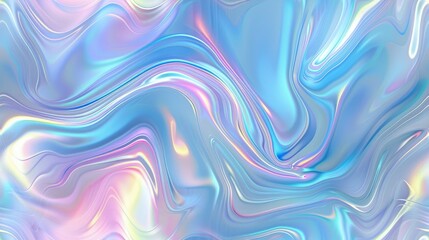 Iridescent abstract background with fluid holographic waves in pastel tones. Background image of switling pastel color reflect with liquid pattern and metallic reflection effect. Motion shot. AIG51.