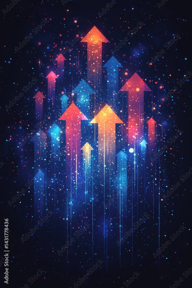 Poster abstract background featuring arrows pointing upwards with a glow and sparkle effect