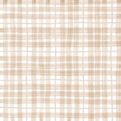 Brown Beige Plaid Tartan Gingham Check Hand Drawn Background Pattern Overlay