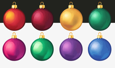 Obraz premium Multicolored Christmas Ornaments Vector Illustration on Transparent Background