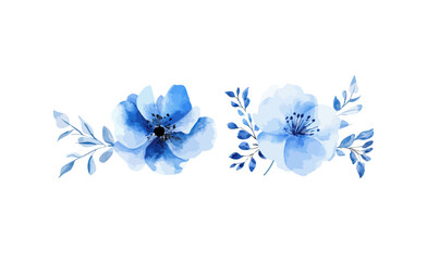 Elegant Watercolor Blue Floral Clipart for Graphic Design and Decoration