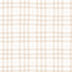 Brown Beige Plaid Tartan Gingham Check Hand Drawn Background Pattern Overlay