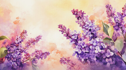 Elegant wedding invitation card background . Minimal hand painted watercolor Lilac flowers texture template background. Design for wedding, vip cover, poster, rsvp moderncard.Valentine's Day