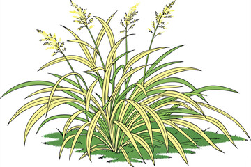 Fototapeta premium 44 Ornamental grass, vibrant lime green foliage, cascading leaves, mounding shape, Japanese forest grass, Hakonechloa macra 'Aureola', garden feature, textural plant, architectural form, botanical spe