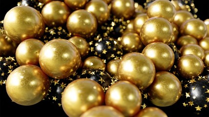 Golden and black spheres with stars