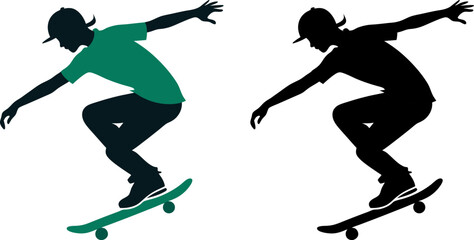 Skateboarder silhouette vector illustration: skateboarding trick