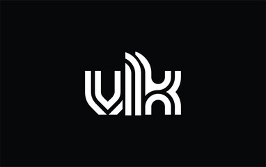 VLK Creative Unique Modern Letter Logo Design. Stylized logo featuring a unique letter design, presenting abstract minimalist aesthetics and modern appeal.
