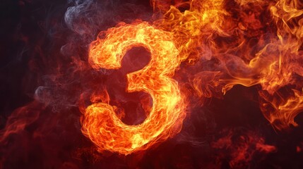 Fototapeta premium Fiery number three, inferno background, abstract design