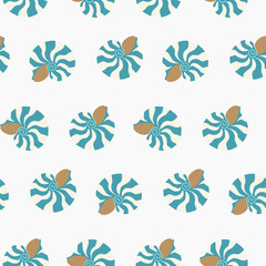 Seamless pattern with illustration of sea nautilus shell on white background. Marine vector simple background.