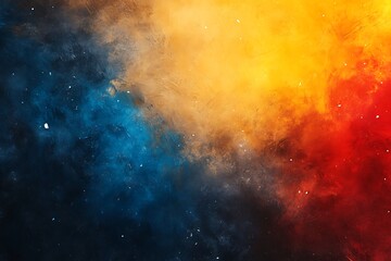 Naklejka premium Abstract cosmic background with fiery orange, red, and blue clouds and glowing particles