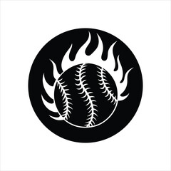  Flaming Baseball Silhouette Vector Illustration