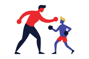 Minimal Vector of Fitness Trainer Guiding Boxer – White Background