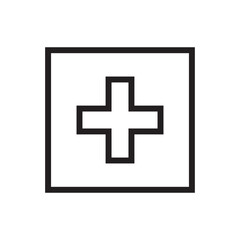 Obraz premium Outlined square plus sign line icon vector design. Minimal geometric cross symbol in black on white background.