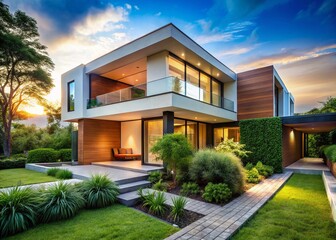 Modern Minimalist House Surrounded by Lush Greenery - Architectural Photography