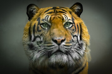 Close-Up Portrait of Bengal Tiger With Vibrant Fur Patterns and Green Eyes