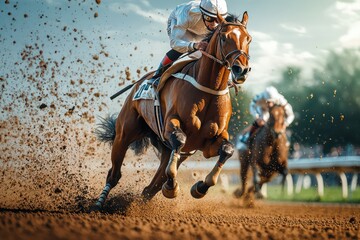 Horse jockey rides to racing victory