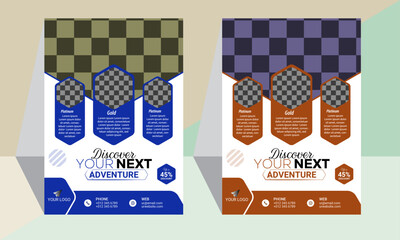 Business flyer design. Creative and brochure cover page template for travel agency. Traveling flyer design.