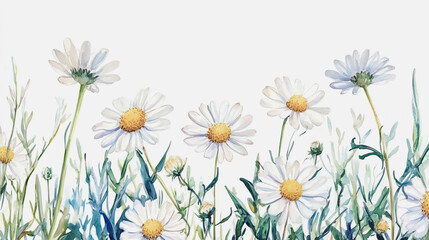 Fototapeta premium Elegant wedding invitation card background . Minimal hand painted watercolor Chamomile flowers texture template background. Design for wedding, vip cover, poster, rsvp moderncard.Valentine's Day