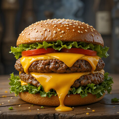 hamburger on a wooden background