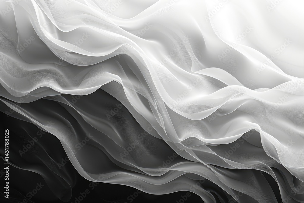 Poster abstract dark fluid waves in smooth black tones. minimalistic design for modern backgrounds and prin