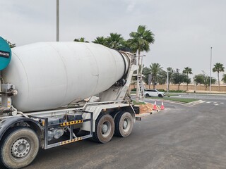 Concrete Mixture, Concrete Transit Mixture Vehicle. Concrete Truck Mixture Drum On Construction...